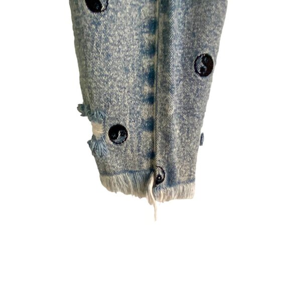 Tinseltown Hi Rise Distressed Mom Jeans With Ying Yang Symbols Size 5 NEW NWT - Picture 9 of 9